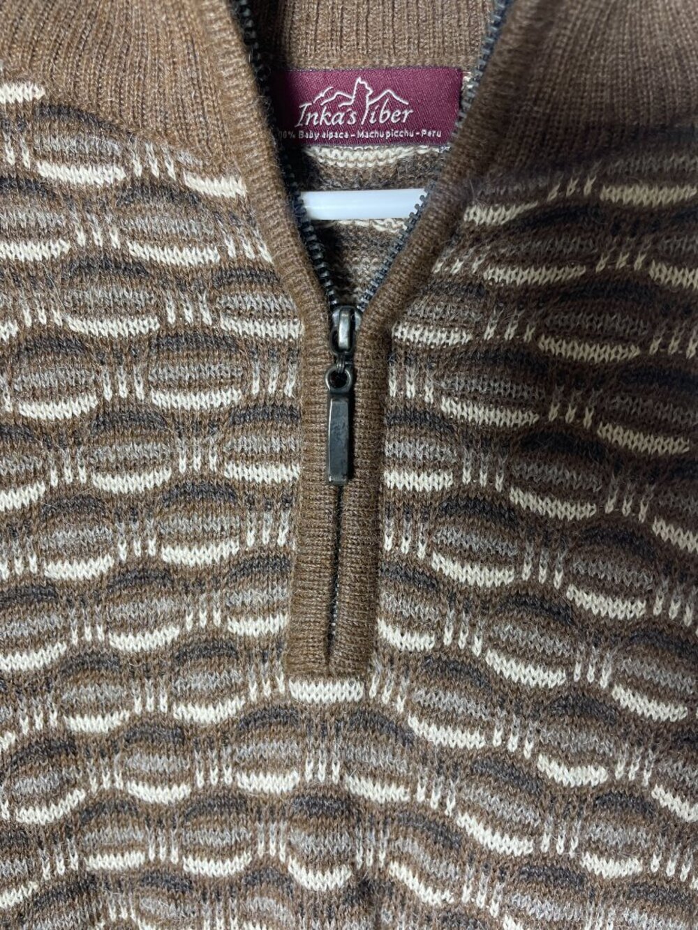 Inka's 100% Baby Alpaca 1/4 zip Brown Tan Men's Sweater Large Cozy Grandpa! - Picture 4 of 7